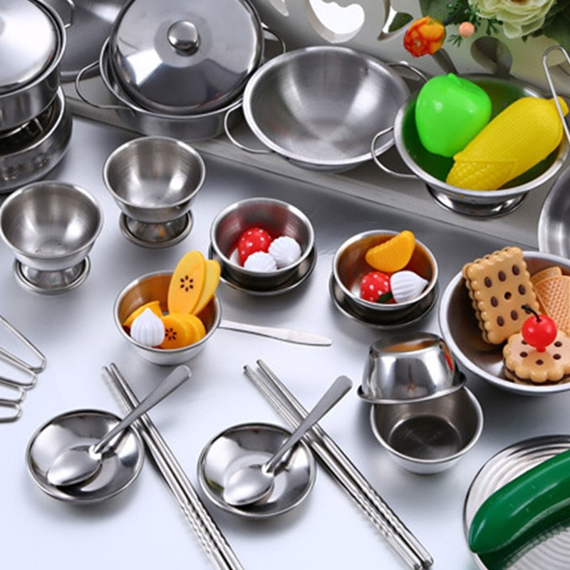 Conjunto de Utensílios de Cozinha Infantil em Aço Inox